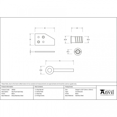 Black Key-Flush Sash Stop